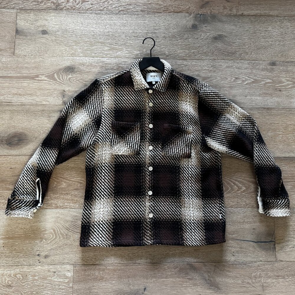 Wax London Whiting Brown and Natural Check Overshirt XL X-Large $230